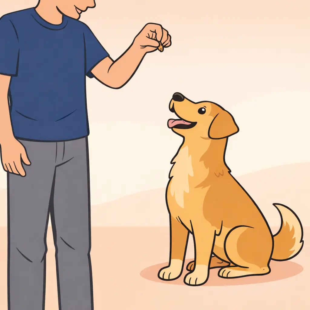 Dog training: Sit - Slowly move the treat up and slightly back over their head