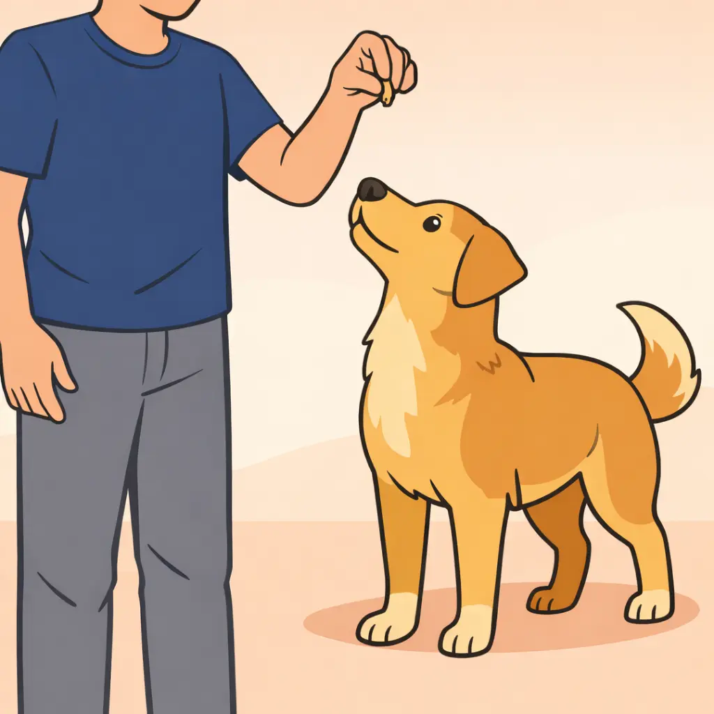 Dog training: Sit - Get a treat and hold it at your dog's nose